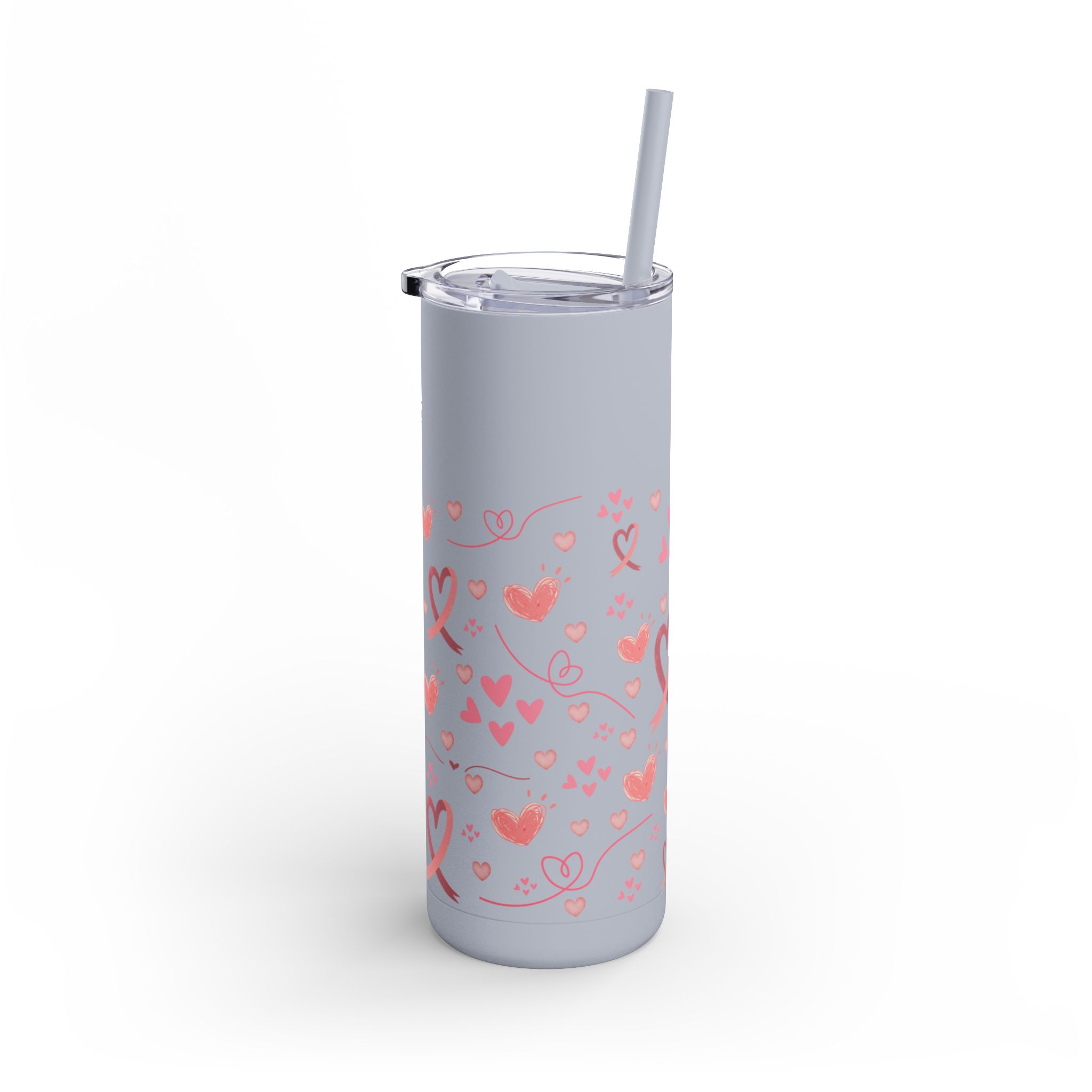 Breast Cancer Ribbon hearts Maars Maker Skinny Matte Tumbler, 20oz - Image 3