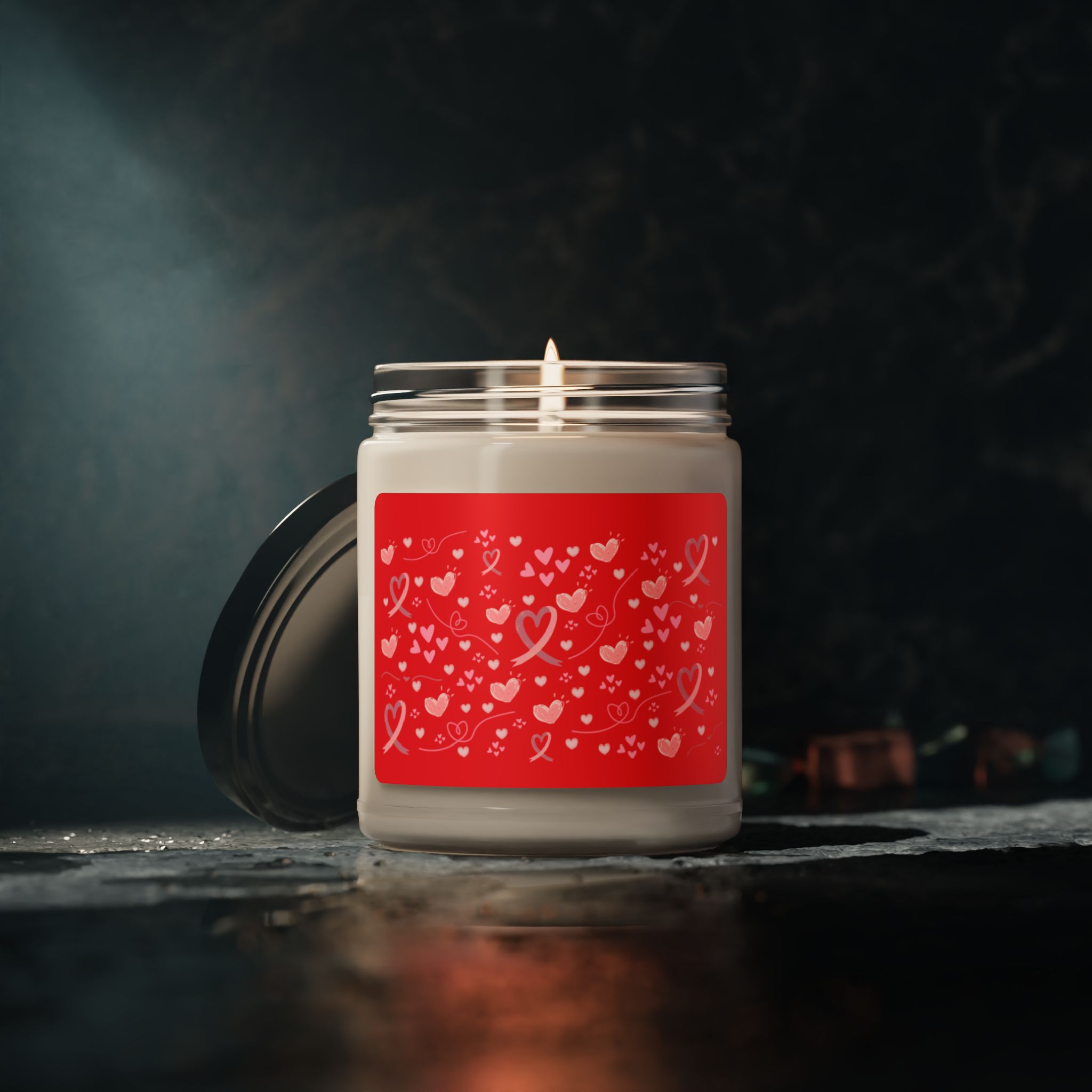 Breast Cancer Ribbon hearts Scented Candle, 9oz - Image 2