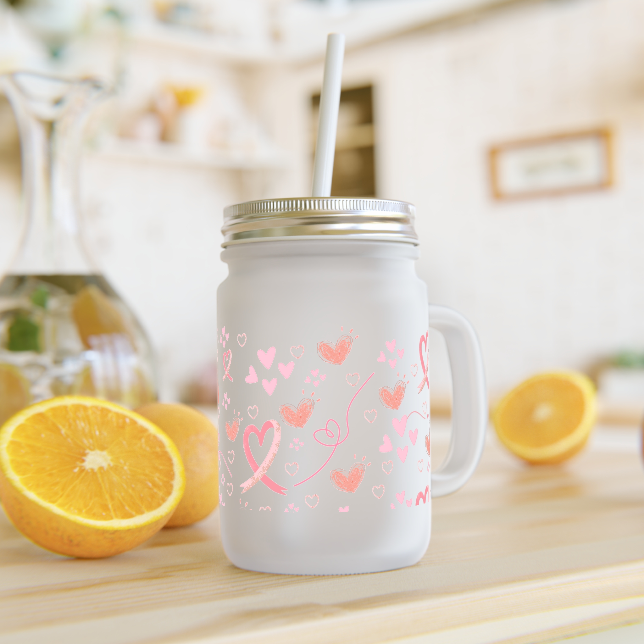 Breast cancer ribbon- hearts Mason Jar - Image 4