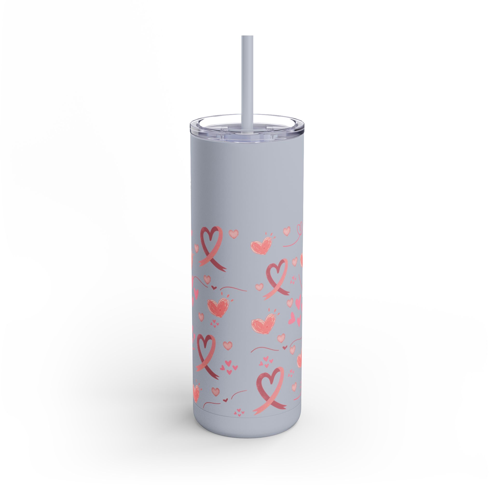 Breast Cancer Ribbon hearts Maars Maker Skinny Matte Tumbler, 20oz - Image 4