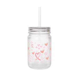 Breast cancer ribbon- hearts Mason Jar