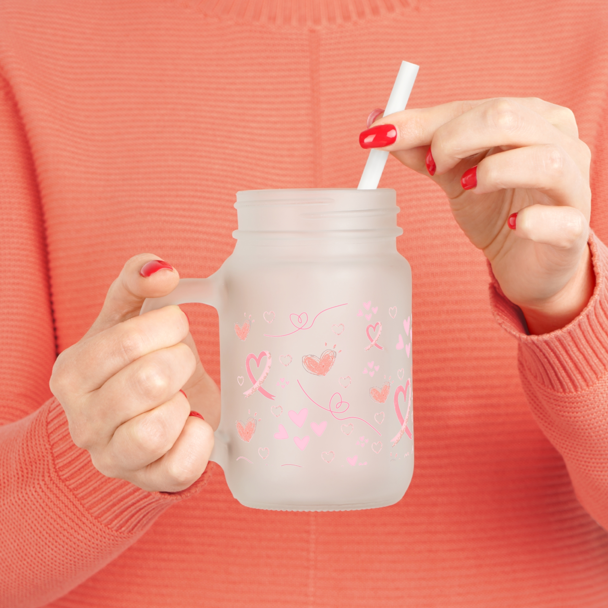 Breast cancer ribbon- hearts Mason Jar - Image 5