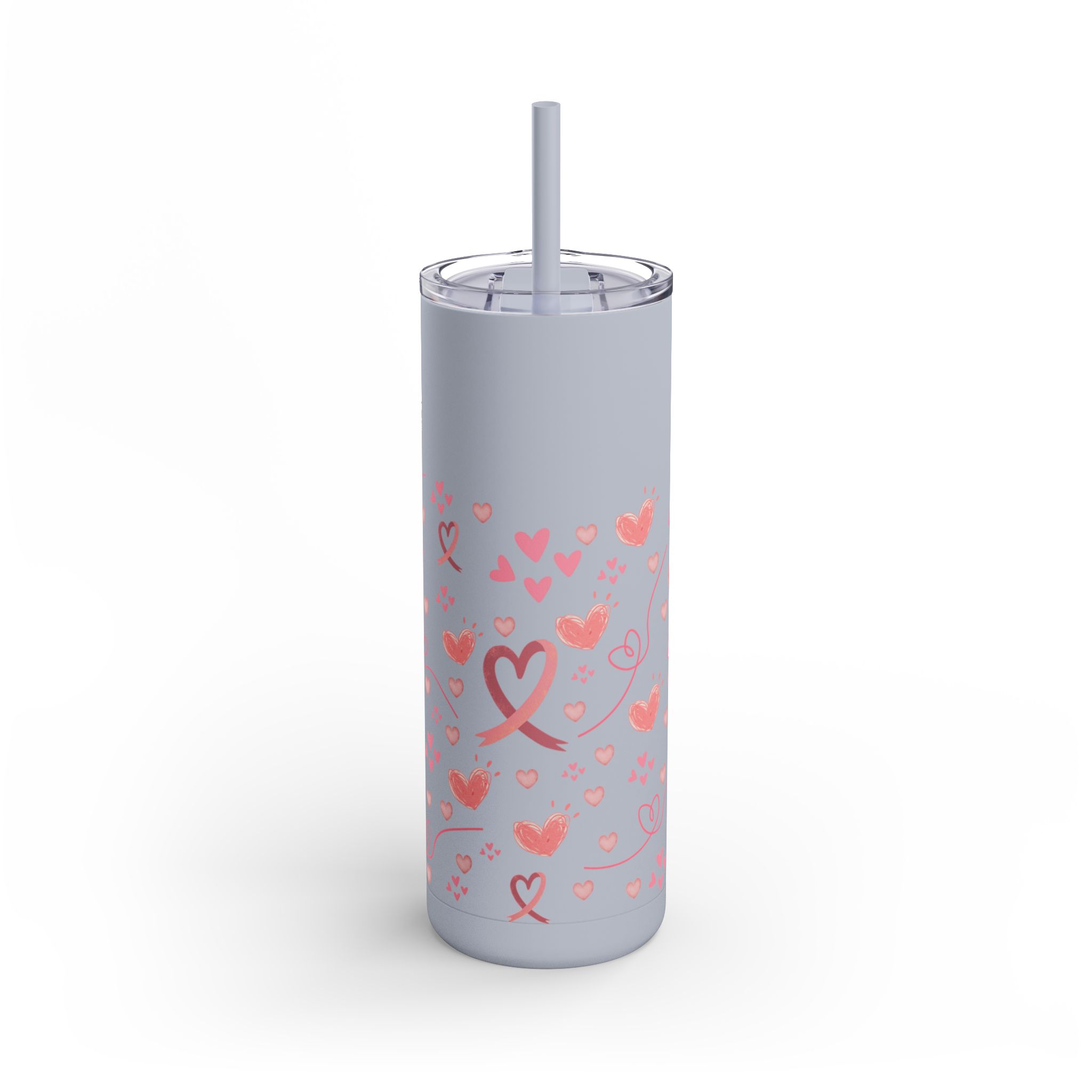Breast Cancer Ribbon hearts Maars Maker Skinny Matte Tumbler, 20oz - Image 2