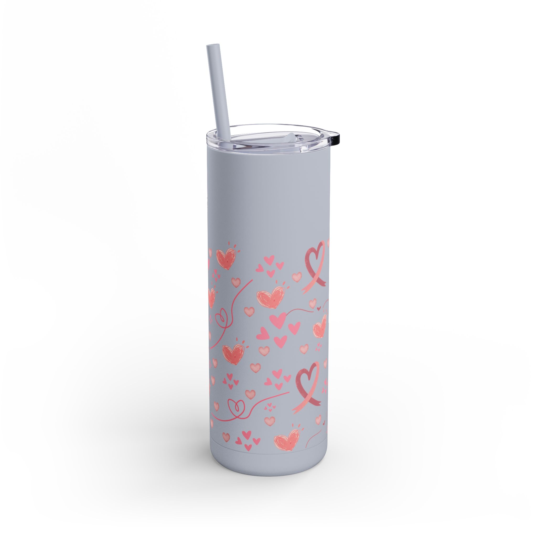 Breast Cancer Ribbon hearts Maars Maker Skinny Matte Tumbler, 20oz - Image 5