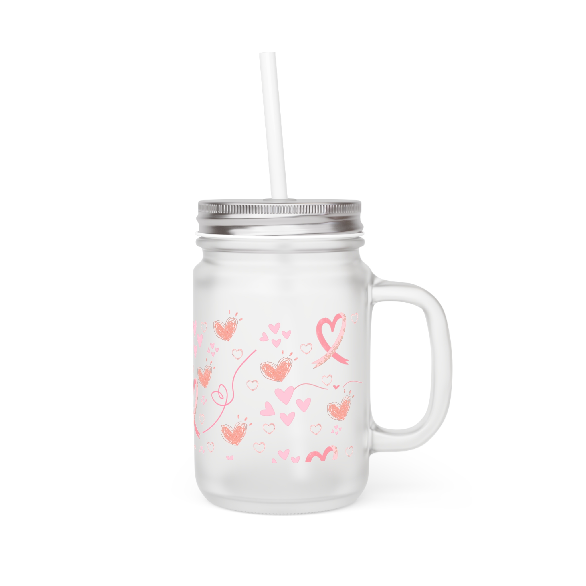 Breast cancer ribbon- hearts Mason Jar - Image 3