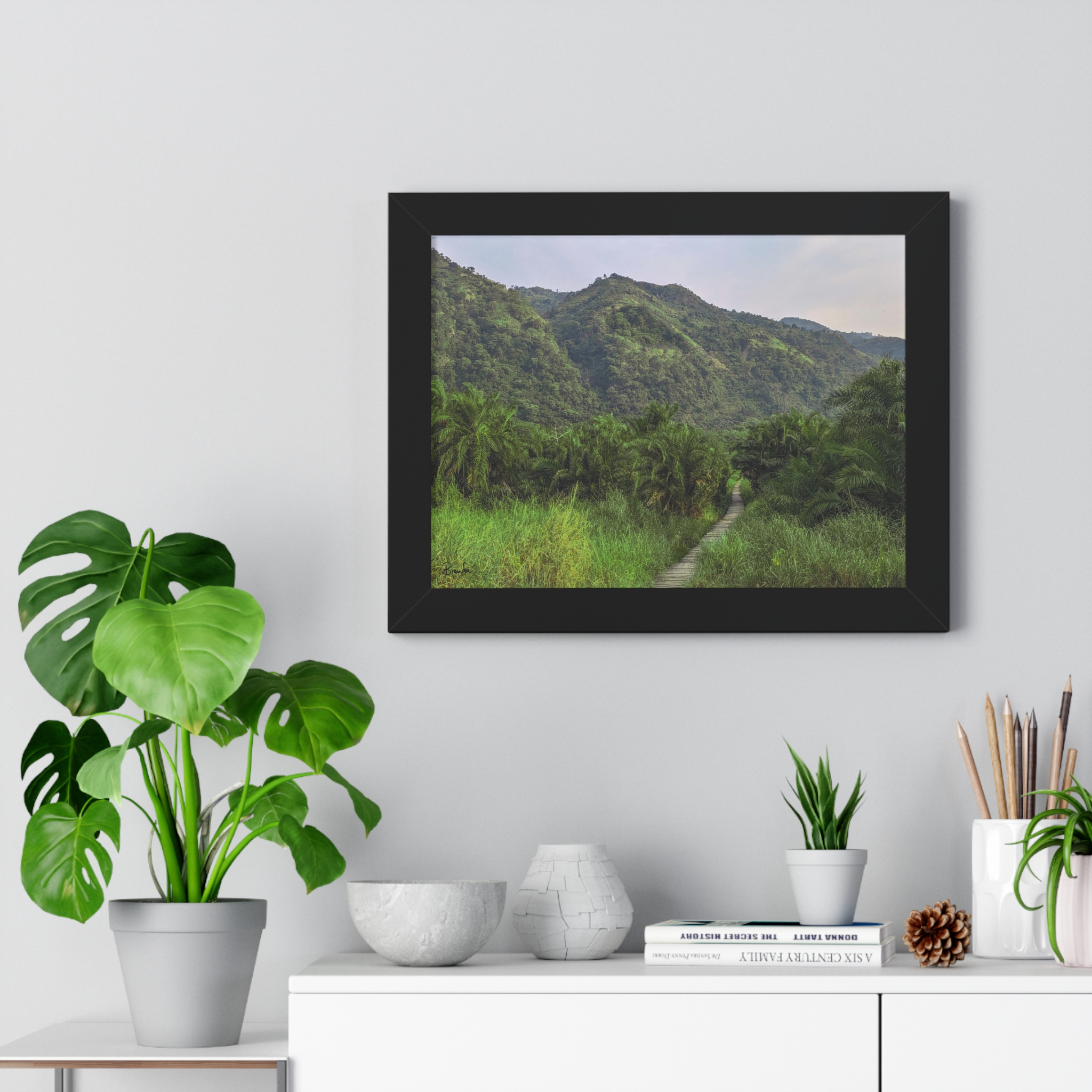 Forest and Boardwalk View of Semliki National Park Landscape Framed Poster
