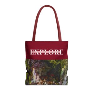 Explore Amabere Caves Burgundy Tote Bag
